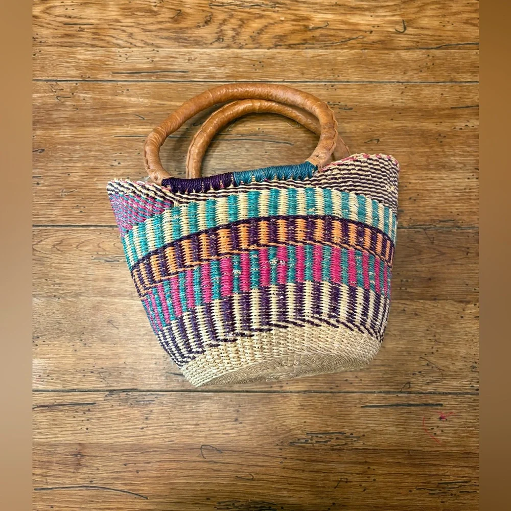 Handmade African Bolga Woven Market Basket Bag